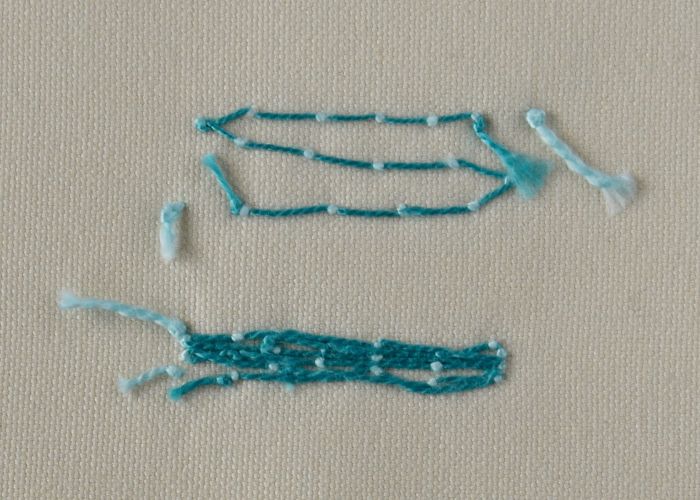 Parte inferior Couching bordado reverso