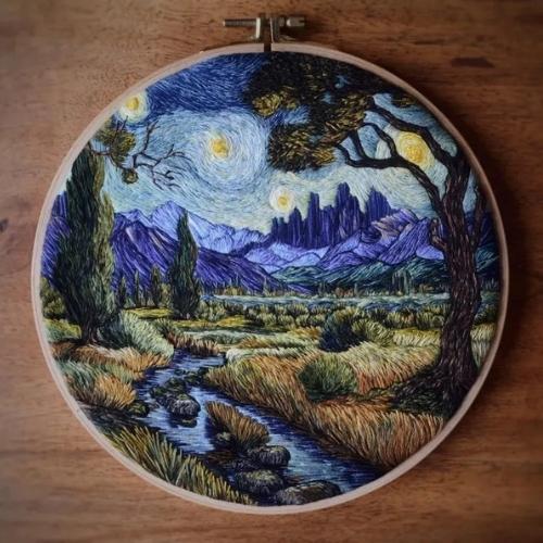 Van Gogh Style Landscape Stickerei PDF Anleitung, von LIVINGNEEDLE auf Etsy