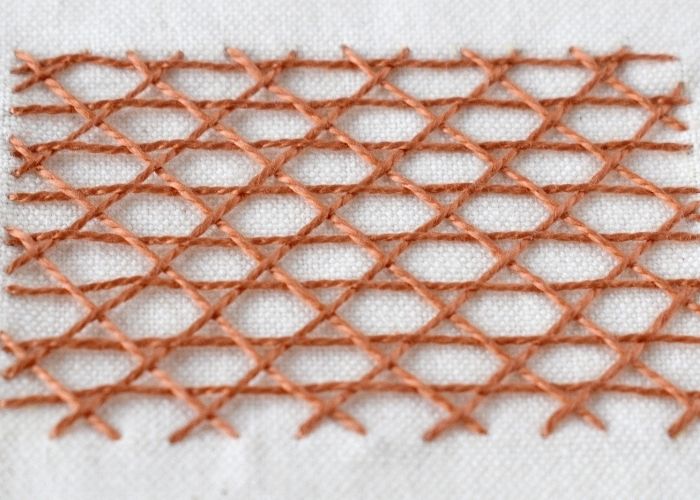 Honeycomb Trellis Filling Embroidery with pearl cotton thread