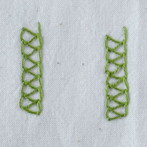 Closed Chain Stitch embroidery with green thread