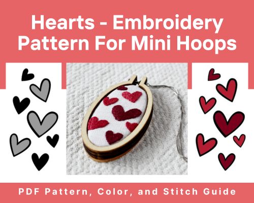 Hearts -Free Embroidery PDF Pattern For Mini Hoops
