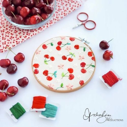 Cherry embroidery pattern designed by BeCoProductions on Etsy