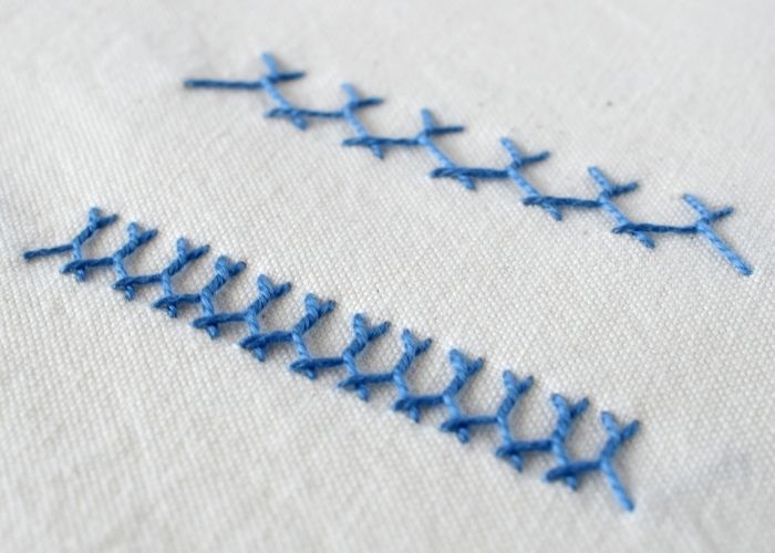 Breton Stitch hand embroidery sampler with blue pearl cotton image